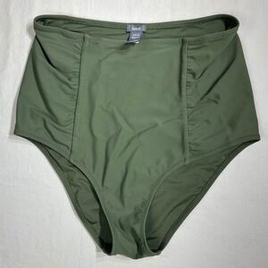 Aerie Womens High Rise Ruched Bikini Bottom Olive Green Small S/P Swimwear